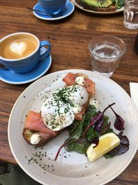 High angle view of breakfast on table