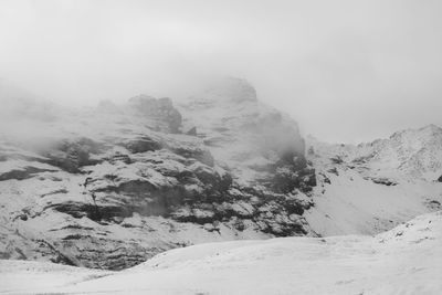 Scenic view of snow covered mountains against sky