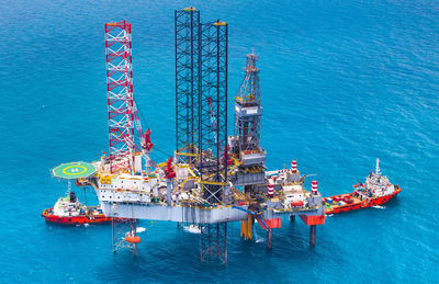 High angle view of offshore platform over sea