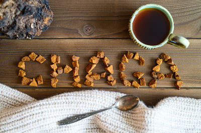 High angle view of coffee on table