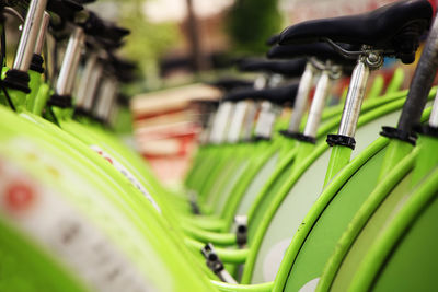 Close-up of bicycles in a row