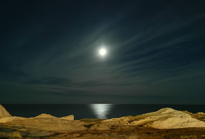 Scenic view of sea against sky at night