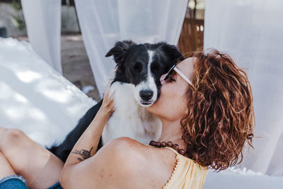 Portrait of woman with dog