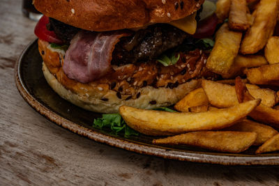 Close-up of burger on plate