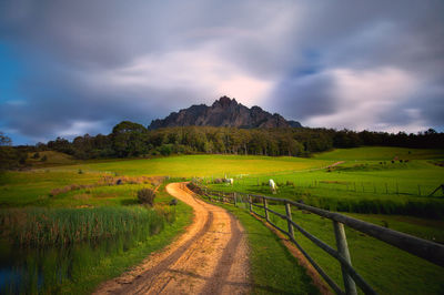 Road amidst field against sky