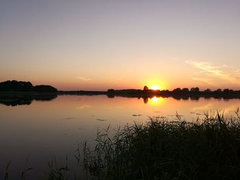 Scenic view of lake against sky during sunset