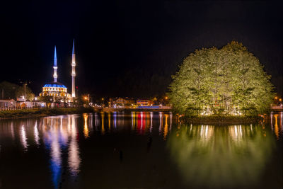 Illuminated buildings at night