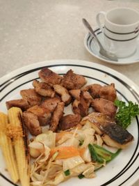 High angle view of food in plate on table