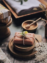 High angle view of brown soap on table