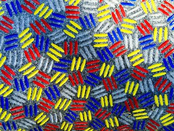 Full frame shot of colorful patterned bench