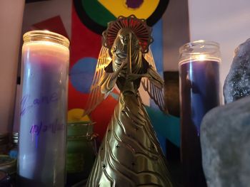 Close-up of illuminated statue