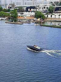 High angle view of boats in sea