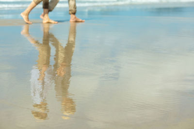 Low section of woman on wet beach