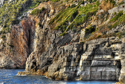 View of rocks by river