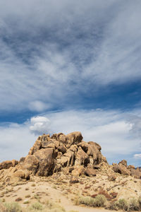 Low angle view of rock formations against sky