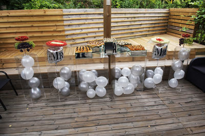High angle view of candies on table
