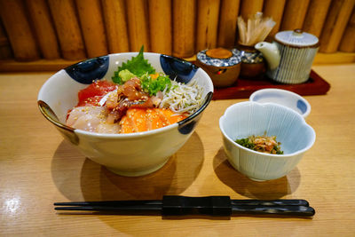 High angle view of food on table