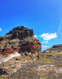 Low angle view of rock formation against sky