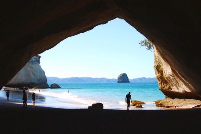 Scenic view of beach against clear sky