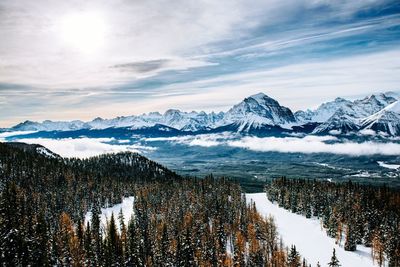 Scenic view of snowcapped mountains against sky