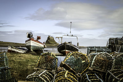 Lobster traps by lake