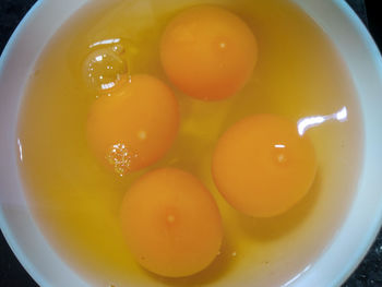 High angle view of eggs in bowl