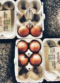 High angle view of eggs in container