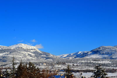 Scenic view of snow covered mountains