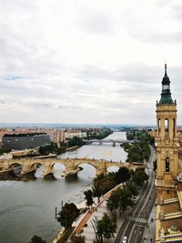 High angle view of city at waterfront