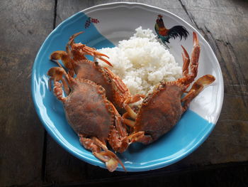 High angle view of food in plate