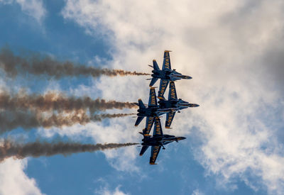 Low angle view of airplane against sky