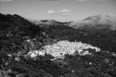 High angle view of buildings against sky
