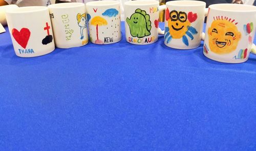 Close-up of multi colored candies on table