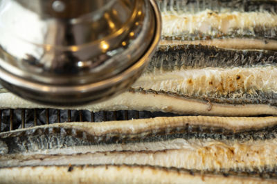 High angle view of a bread in a market