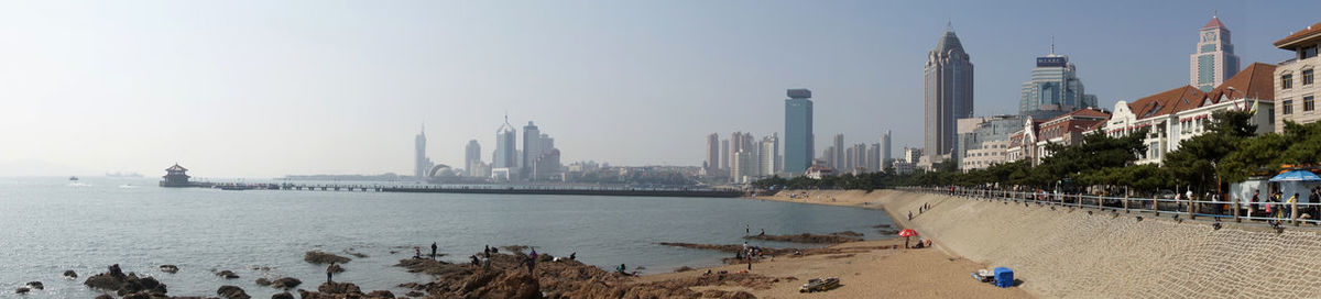 Panoramic view of city against clear sky