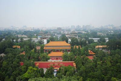 High angle view of buildings in city