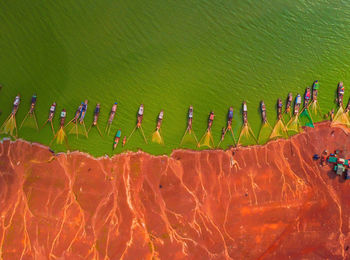 High angle view of people on shore