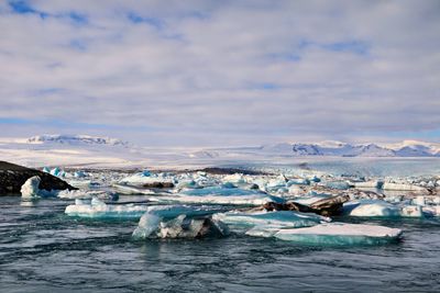 Scenic view of frozen sea against sky