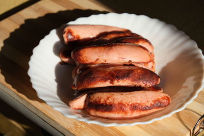 High angle view of bread in plate on table