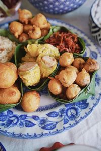 High angle view of food in plate on table