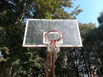 Low angle view of basketball hoop against sky