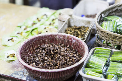 High angle view of vegetables for sale in market