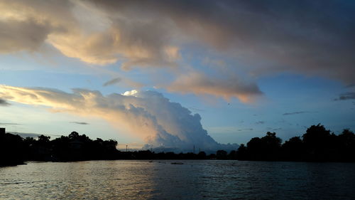 Scenic view of lake against sky at sunset