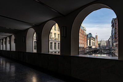 Buildings seen through window