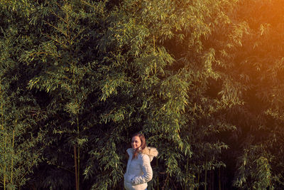 Young man looking at forest