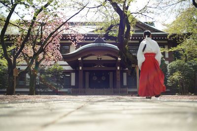 Man walking towards the temple