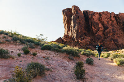 Senior asian woman hiking in the desert