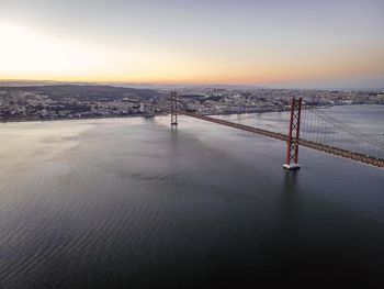 Bridge over river against sky during sunset