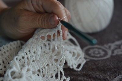 Close-up of hand knitting wool 