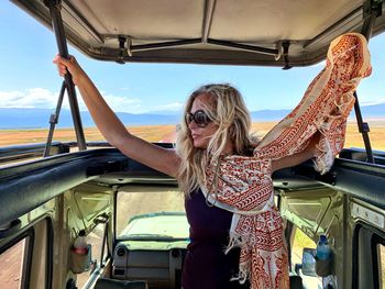 Woman traveling in car